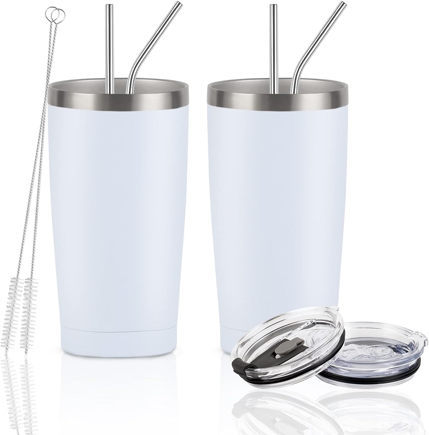 Gingprous 20 Oz Stainless Steel Travel Tumblers with Lids Straws, Vacuum Insulated Tumblers(1/2 Pc)