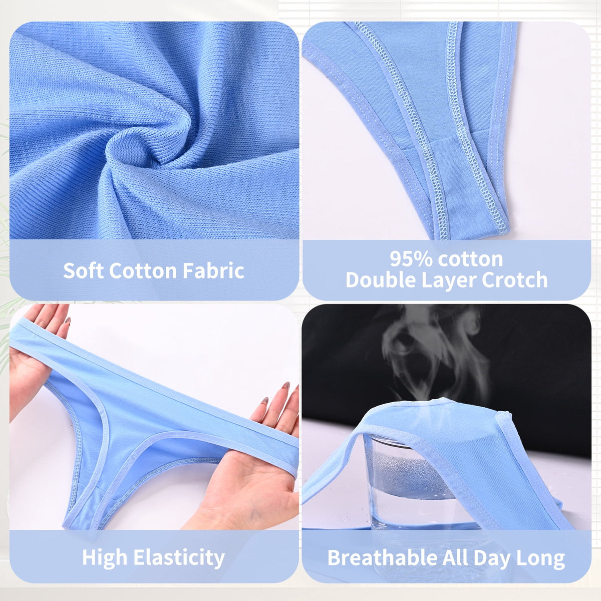 Sunm Boutique Cotton Underwear for Wome, Low Rise No Show Breathable Underwear Underwear Bikini Panties 12 Packs