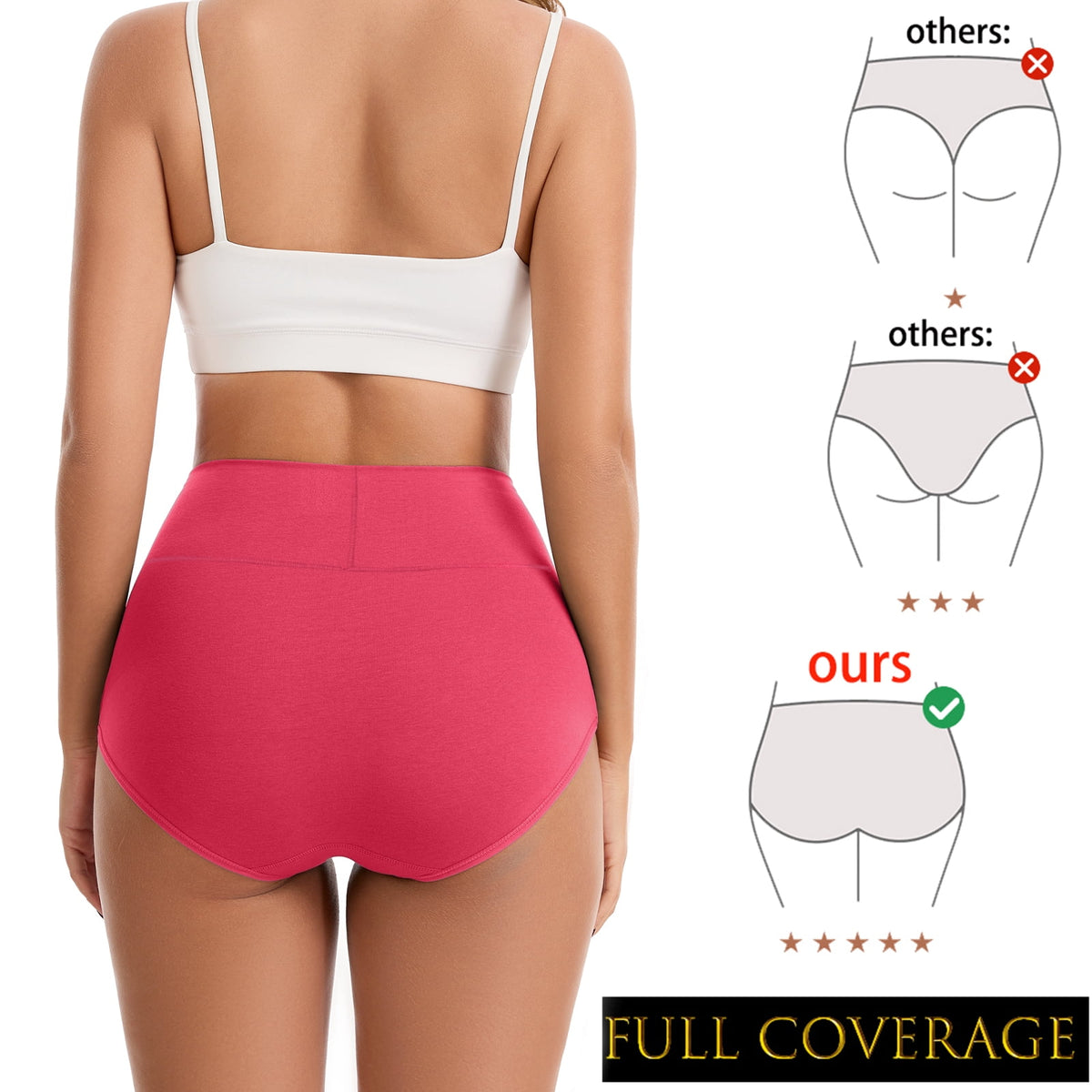 Sunm Boutique 5 Packs Plus Size High Waisted Cotton Women's Underwear,Full Coverage Tummy Control Panties Briefs