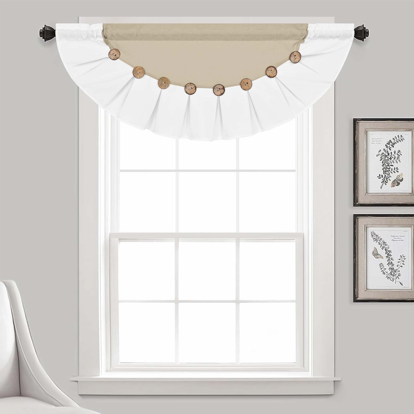 Alishomtll Linen Valance Farmhouse Boho Button Kitchen Curtains ,Rod Pocket,18"L x 52"W, Linen White