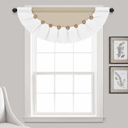 Alishomtll Linen Valance Farmhouse Boho Button Kitchen Curtains ,Rod Pocket,18"L x 52"W, Linen White