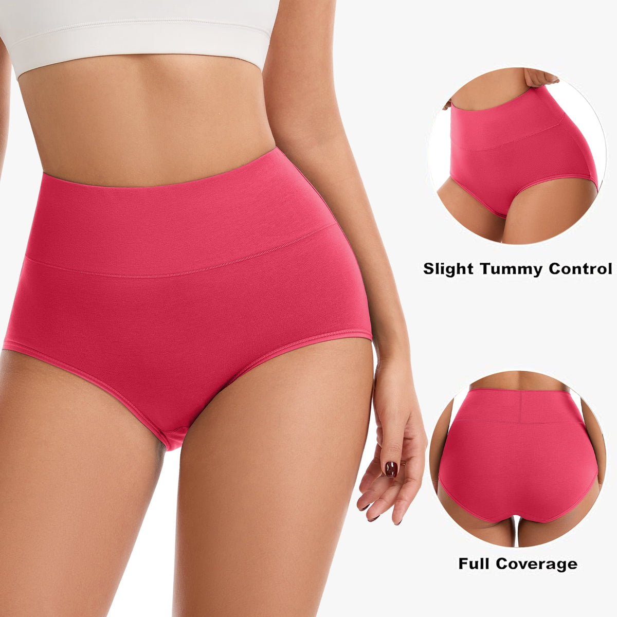 Sunm Boutique 5 Packs Plus Size High Waisted Cotton Women's Underwear,Full Coverage Tummy Control Panties Briefs