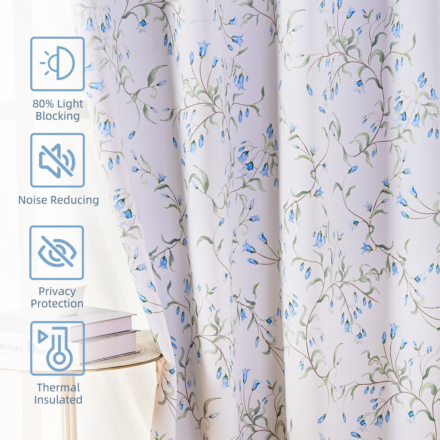 Alishomtll Blackout Curtains Country Floral Printed Thermal Insulated Window Drapes for Bedroom Living Room 84 Inches Long,52" Wide, 2 Panels