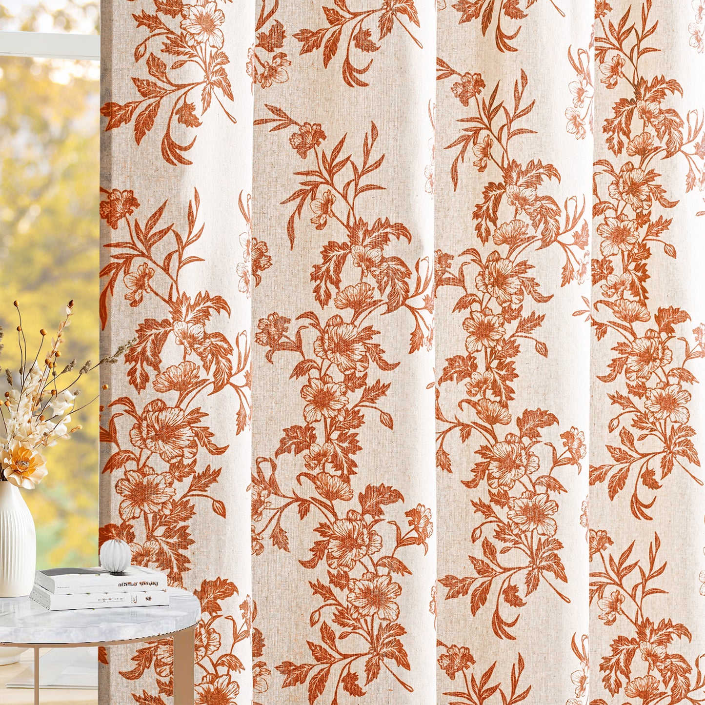 Alishomtll Fall Autumn Floral Curtains for Living Room Thanksgiving Farmhouse Country Sunflower Linen Curtains Light Filtering Window Drapes,52"x 63", 2 Panels