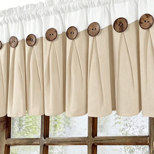Alishomtll Linen Valance Farmhouse Boho Button Kitchen Curtains ,Rod Pocket,18"L x 52"W, Linen White