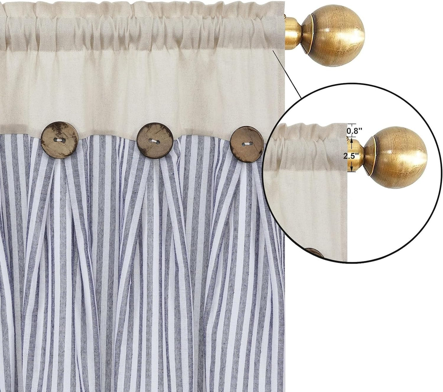 Alishomtll Kitchen Curtains Valances 8 Button Linen Cotton Valances for Windows 18 Inches Long,Rod Pocket