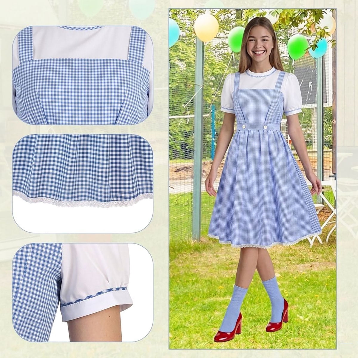 MARTINE MALL Halloween Costumes for Women Dorothy Adults Dress Socks Hair Bows Costumes Outfits