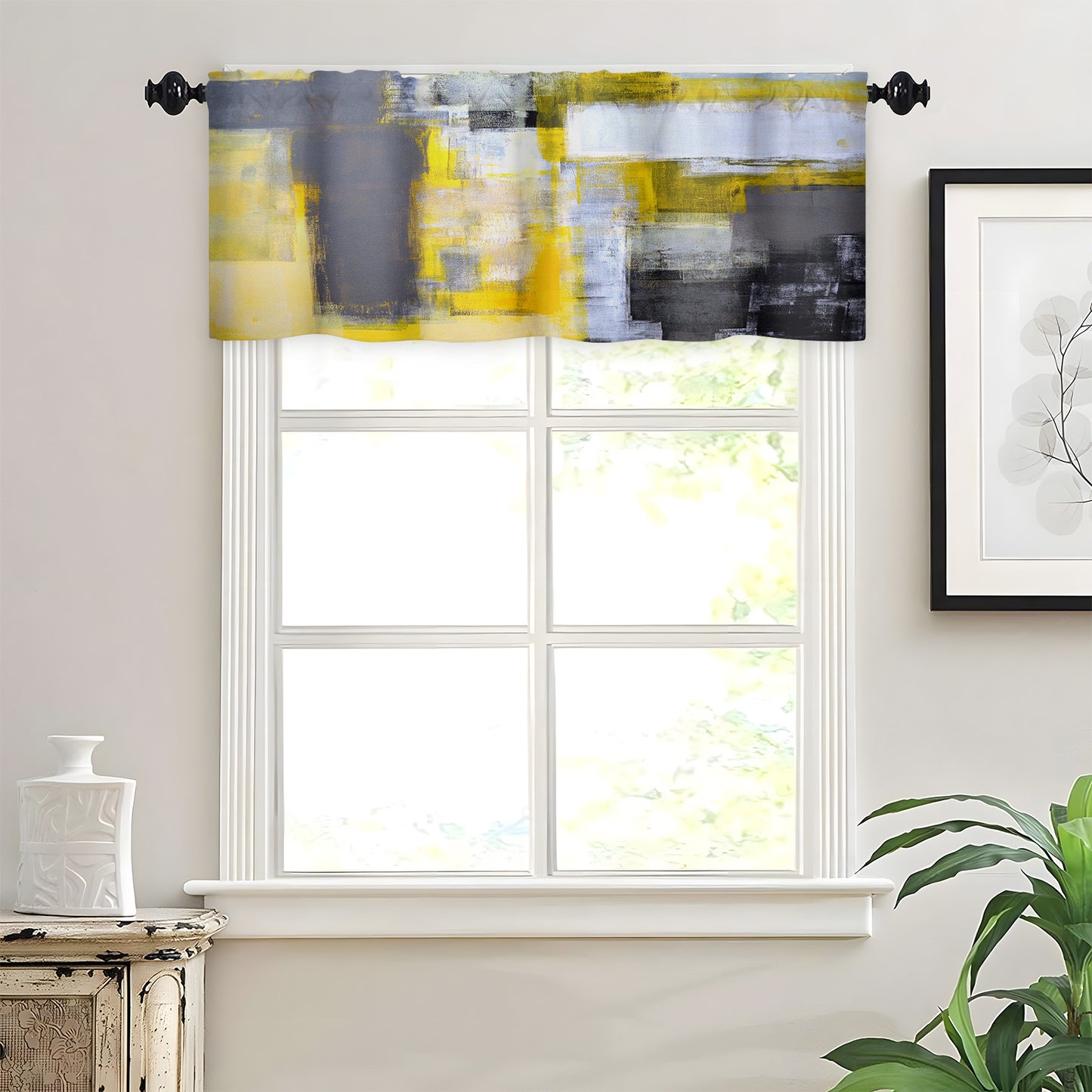 Alishomtll Curtain Valances for Kitchen Living Room Bedroom Grey Yellow Rod Pocket Valance ,54 x 18 inch