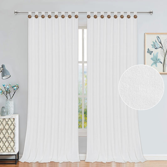 Alishomtll Cotton Button Curtain Farmhouse Boho Light Filtering Tab Top Drapes Set of 2