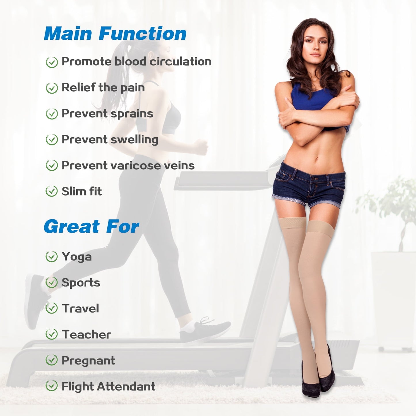 MARTINE MALL 2 Pairs 20-30mmHg Thigh High Compression Stockings for Women, Medical Compression Socks for Pregnant, Teacher, Doctor, Varicose Veins (Beige Open Toe+Black Open Toe)