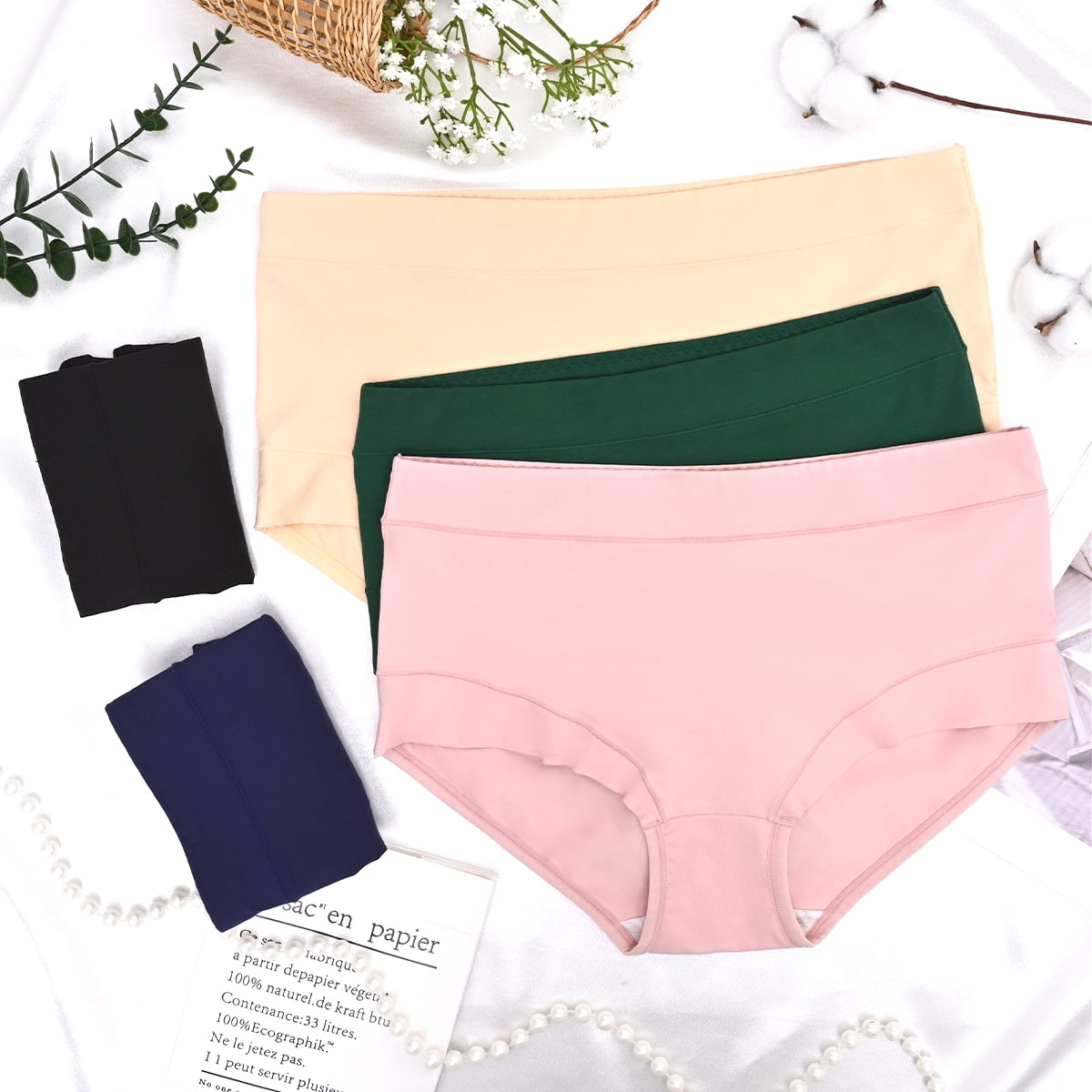 MecTo Womens Cotton Underwear 5 Pack Hipster Panties Soft Cotton Briefs Moisture Wicking Ladies Underpants