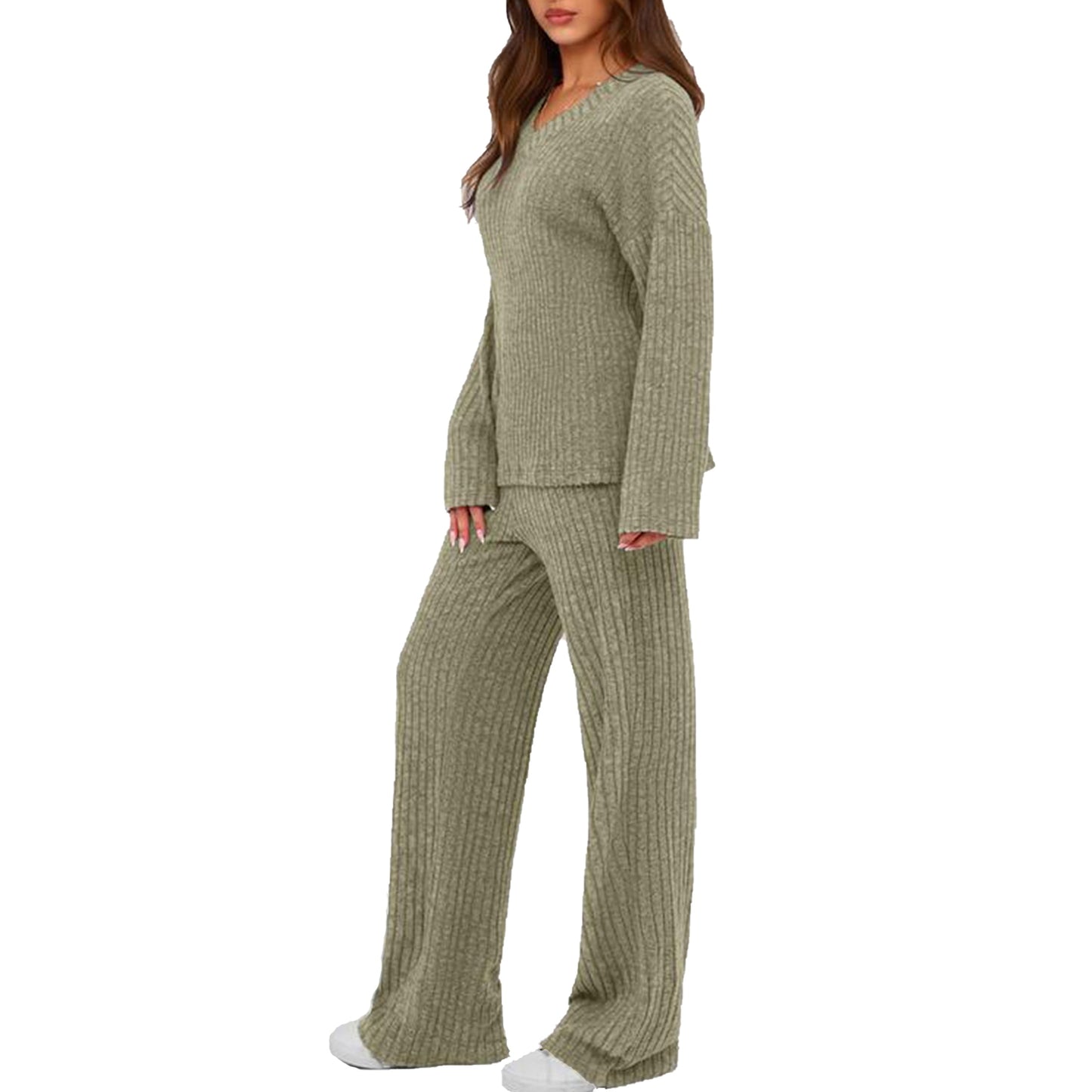 MecTo Womens Pajamas Sets V-neck Long Sleeves Top and Long Pants With Pockets Two Pieces Lounge Sets Fall Oufits