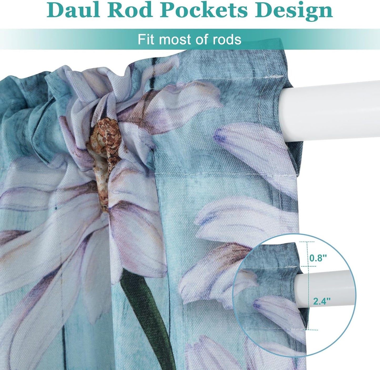 Alishomtll Kitchen Curtains Butterfly Floral Print Window Curtain Tier Sets Rod Pocket, 26"Wx36"L,2 Panels,Teal