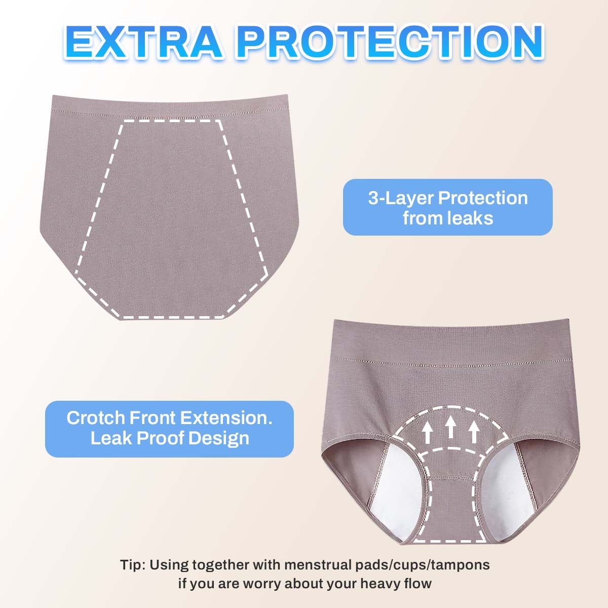 Sunm Boutique Women's Period Underwear Heavy Flow, High Absorbency Cotton Panties LeakProof Postpartum Menstrual Briefs