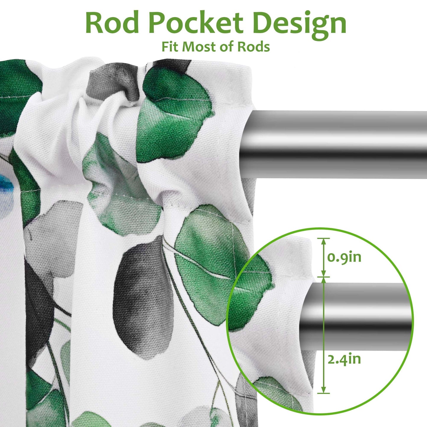 Alishomtll Valance Curtains for Living Room Bedroom Kitchen Windows Grey Green Watercolor Leaves Print ,52 x 18 inch,Rod Pocket