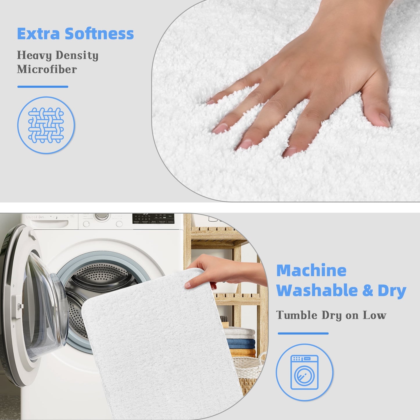 FRAMICS Waffle Shower Curtain Sets with Non-Slip Rug & 12 Hooks, Luxury Heavy Duty Waterproof Fabric Bathroom Sets, 72" x 72", White