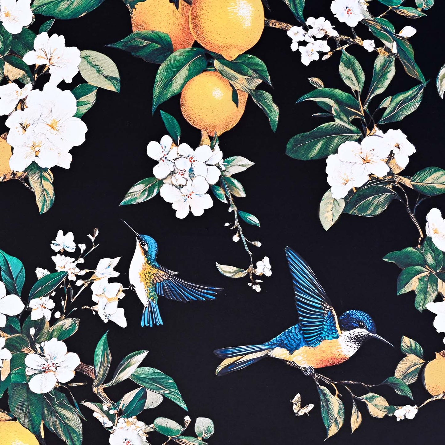 Alishomtll Floral Lemon Hummingbird Blackout Curtains Room Darkening Grommet Window Drapes for Living Room , 52" x84", ,Set of 2 Panels,Black