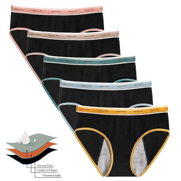 Sunm Boutique Women's Hipster Period Panties Postpartum Teens Menstrual Underwear 5-Pack