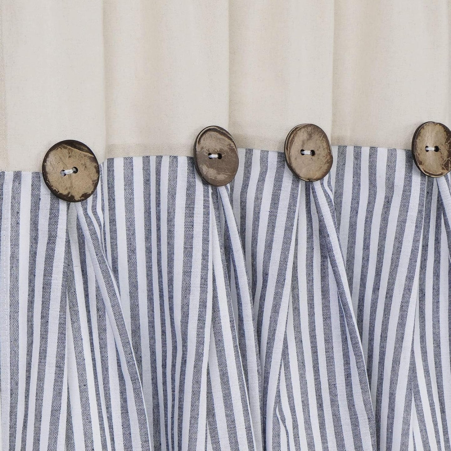 Alishomtll Stripe Kitchen Curtains 8 Button Linen Cotton Window Curtains Sets 36 Inches Long ,Rod Pocket