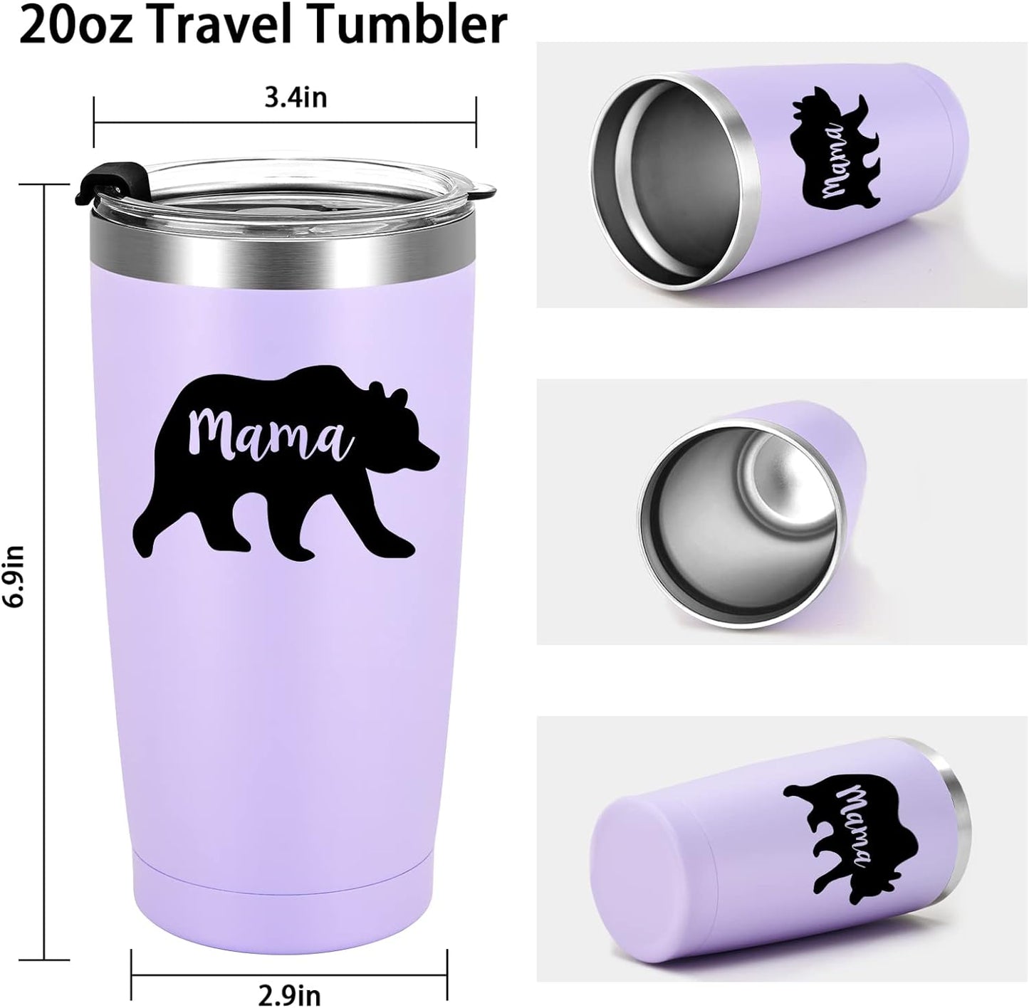 Gingprous 20 oz "Mama" Stainless Steel Tumblers with Lids Straws, Double Wall Travel Tumblers, Vacuum Insulated Tumblers , Mothers Day Birthday Christmas Gifts，Purple