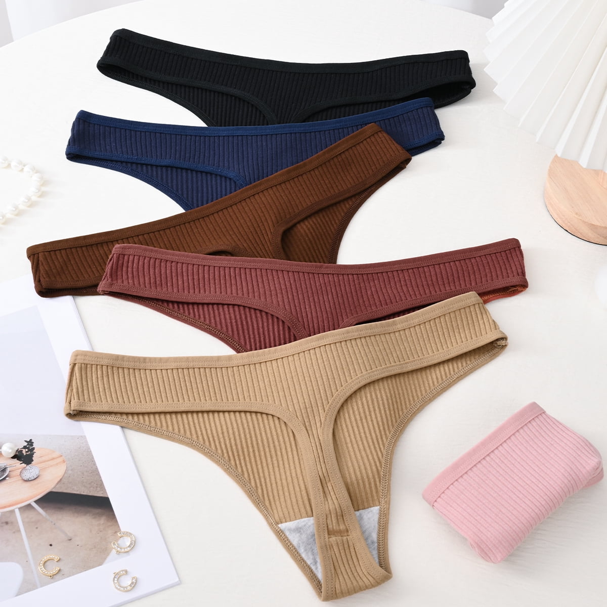 MecTo Cotton Thongs for Women, Womens Thongs Bikini Low Rise Thong Panties, No Show Underwear, 6-Pack