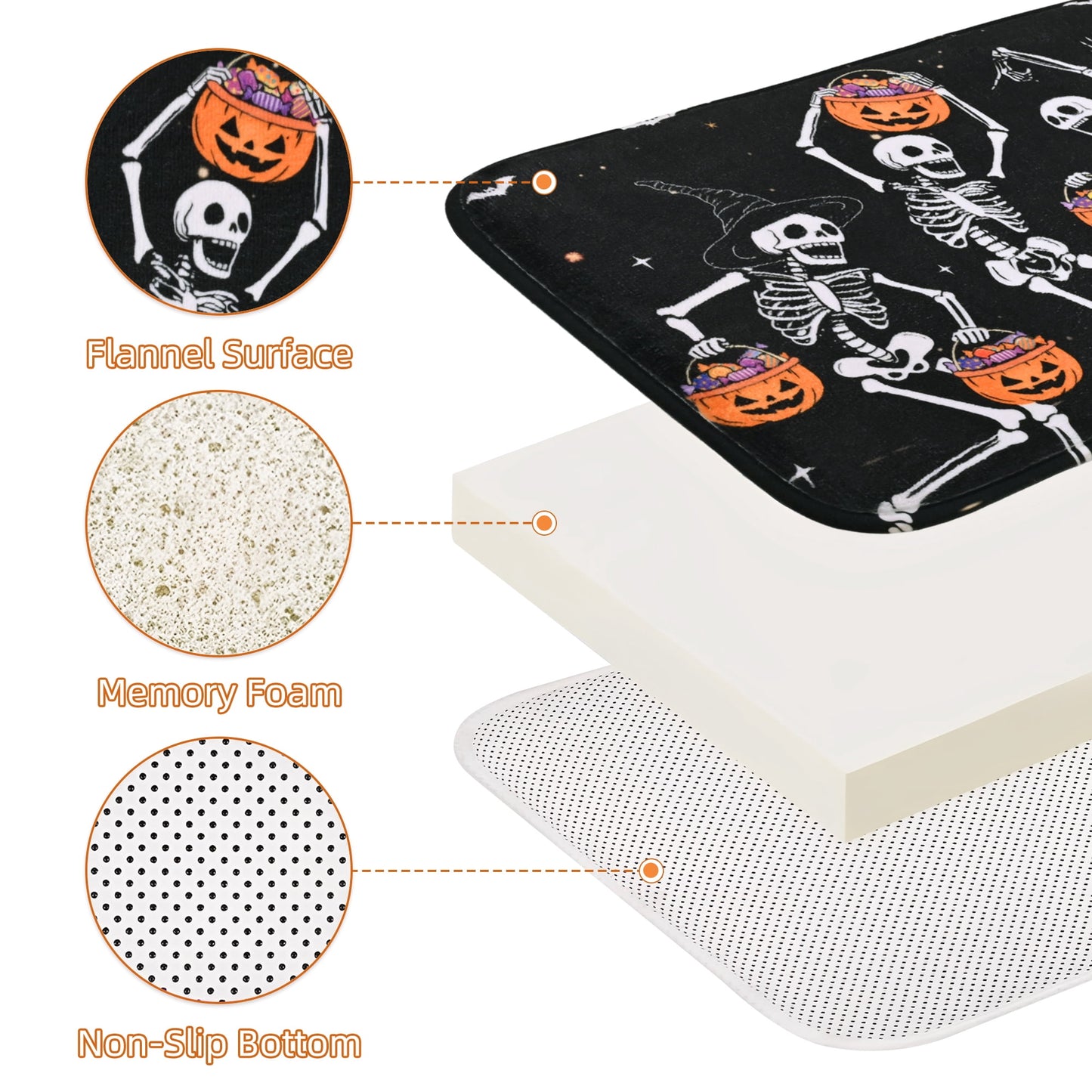 FRAMICS Halloween Skull Shower Curtain Sets with Rugs, 16-Piece Funny Skeleton Pumpkin Bathroom Sets with Hooks, Waterproof Fabric 72" x 72"