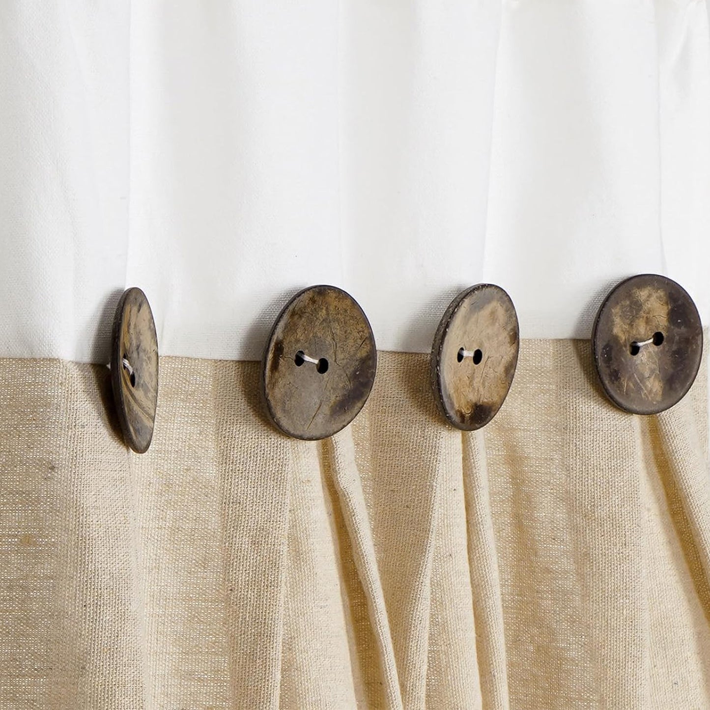 Alishomtll Linen Kitchen Curtains 36 inch Farmhouse Boho Button Light Filtering Window Drapes,Rod Pocket,36"L x 26"W, 2 Panel,Linen White
