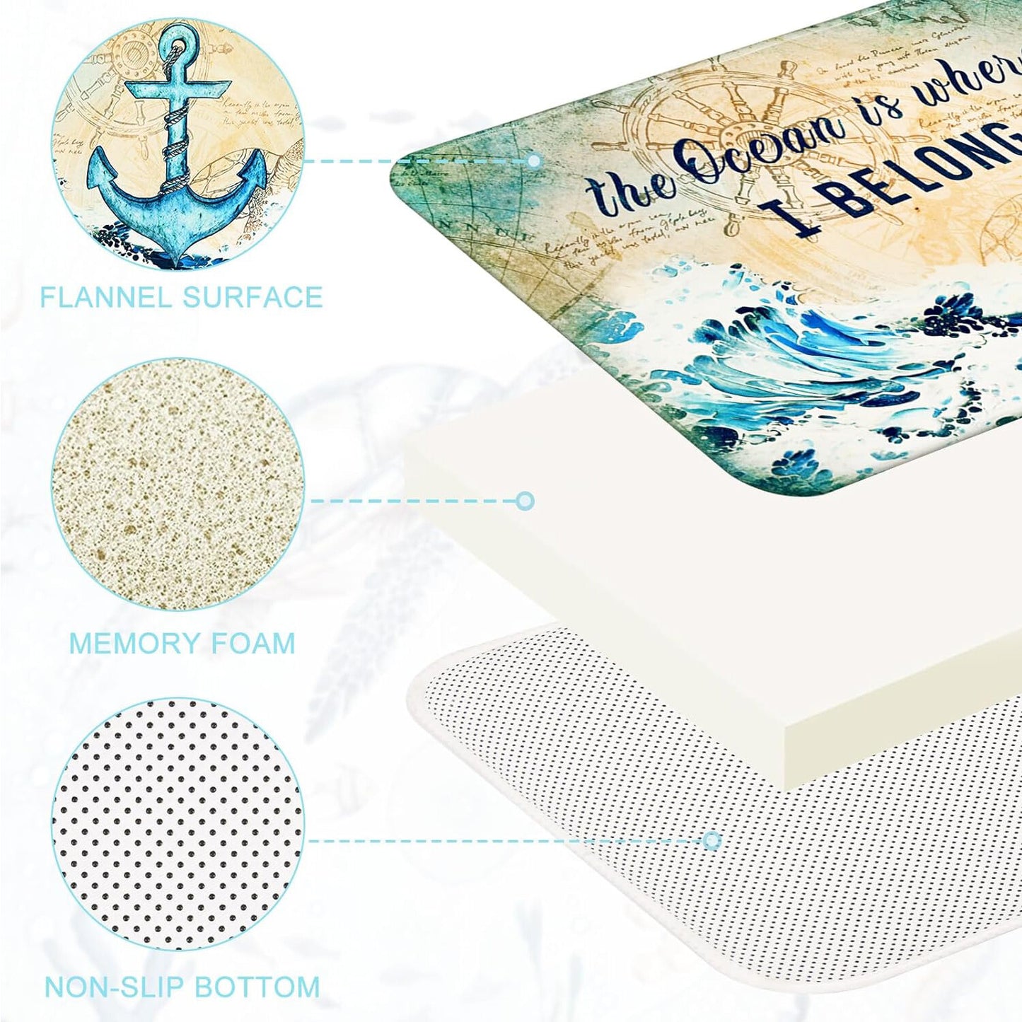 FRAMICS 15 Pc Nautical Ocean Bathroom Sets, Coastal Beach Shower curtain Sets with Non-Slip Rugs, Brown Waterproof Fabric Shower Curtain with Bath Mat and 12 Hooks