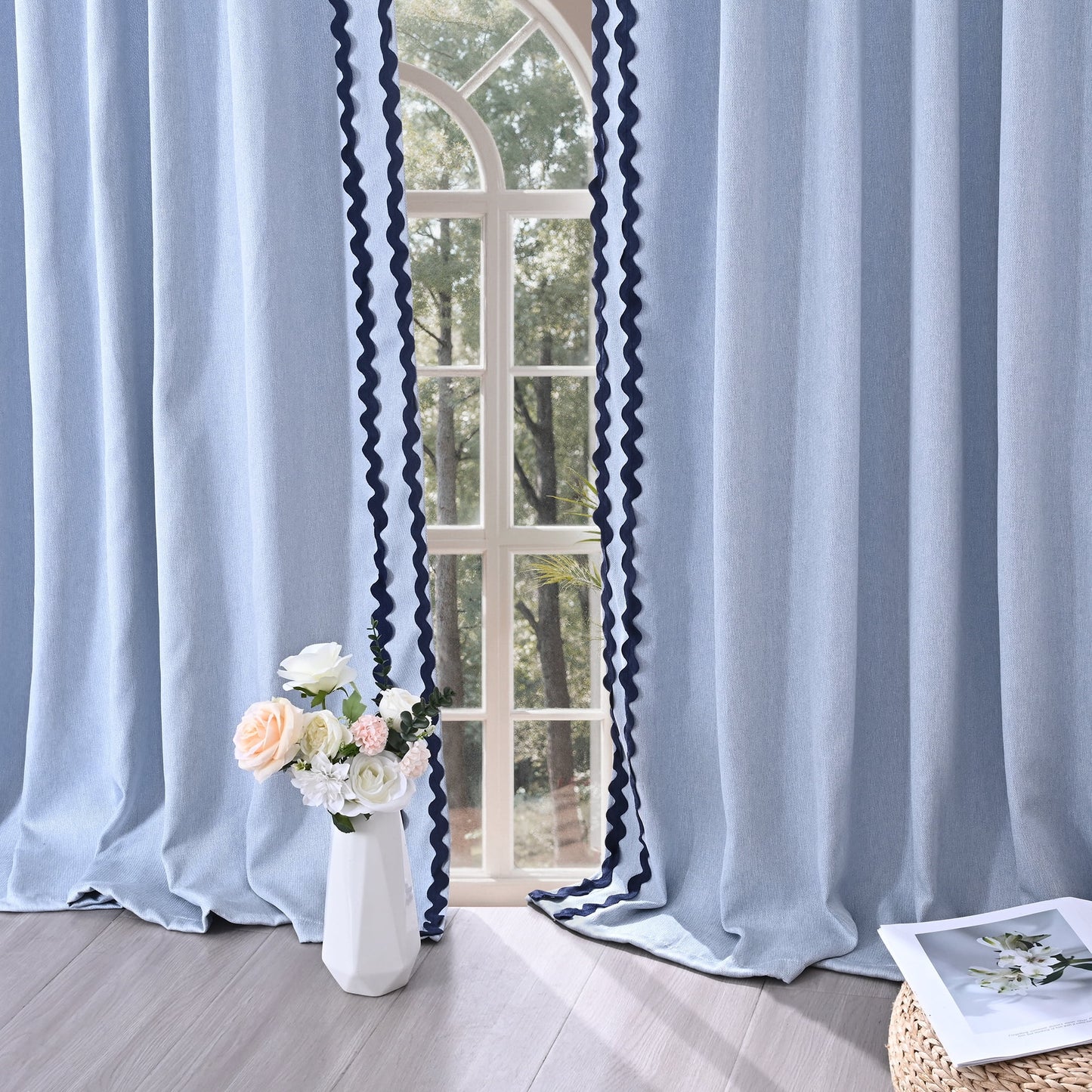 Alishomtll Blue Scalloped Rod Pocket Back Tab Blackout Curtains for Bedroom ,52"x 63",Pack of 2