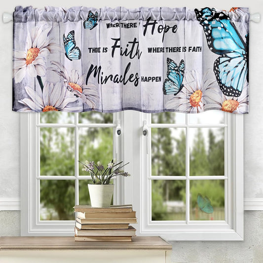 Alishomtll Valance Curtains Butterfly Floral Print Window Curtain Valance Rod Pocket, 52W" x 18L",Gray