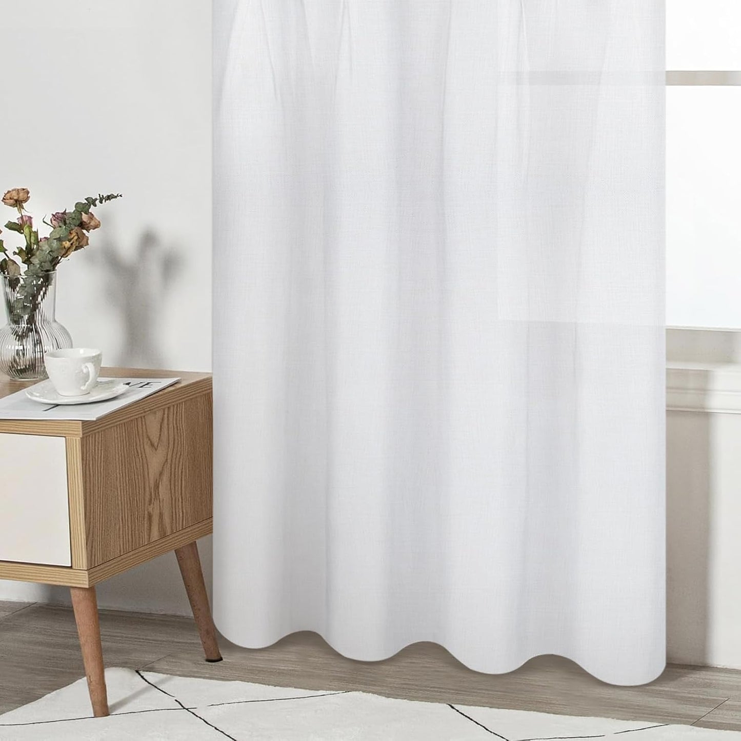 Alishomtll Linen Curtains Farmhouse Boho Button Light Filtering Window Drapes For Living Room Bedroom,Rod Pocket,63"L x 52"W, 2 Panel,Teal White
