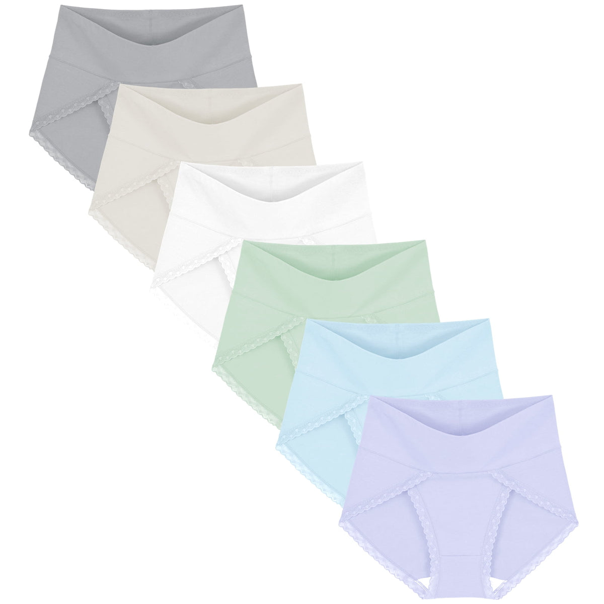 Sunm Boutique High Cut Lace Combed Cotton Underwear for Women, 5-Pack High Waisted Full Coverage Tummy Control Briefs