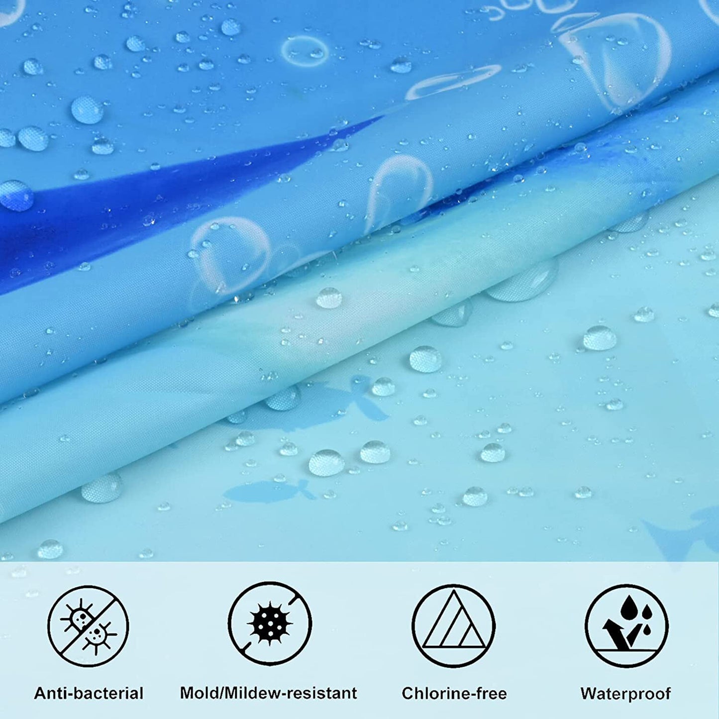 FRAMICS Blue Dolphin Shower Curtain and Rug Sets, 16 Pc Ocean World Bathroom Sets, Waterproof Fabric Shower Curtain with 12 Hooks and Toilet Rugs