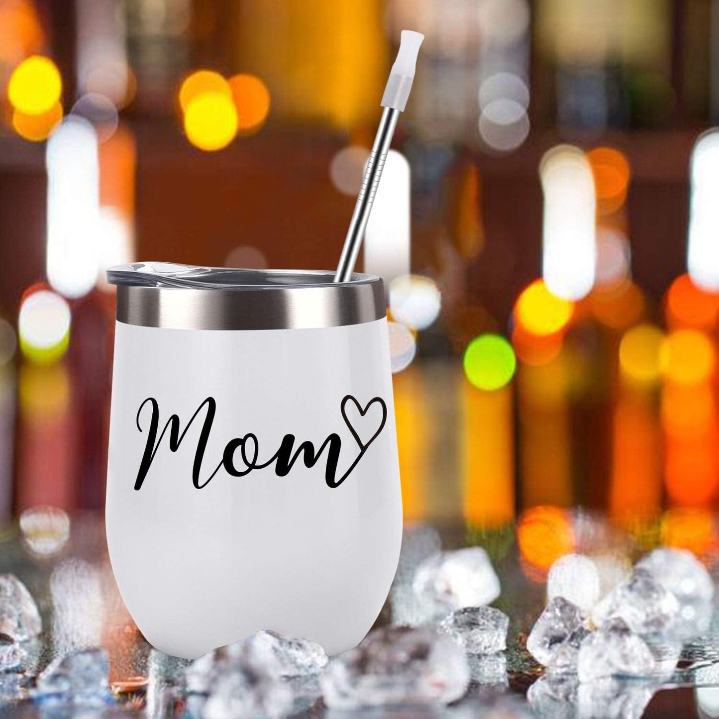 Gingprous 12oz Stainless Steel Wine Tumbler with Lid , Mom and Dad Insulated Tumbler Set , Funny Christmas Gifts , Black and White