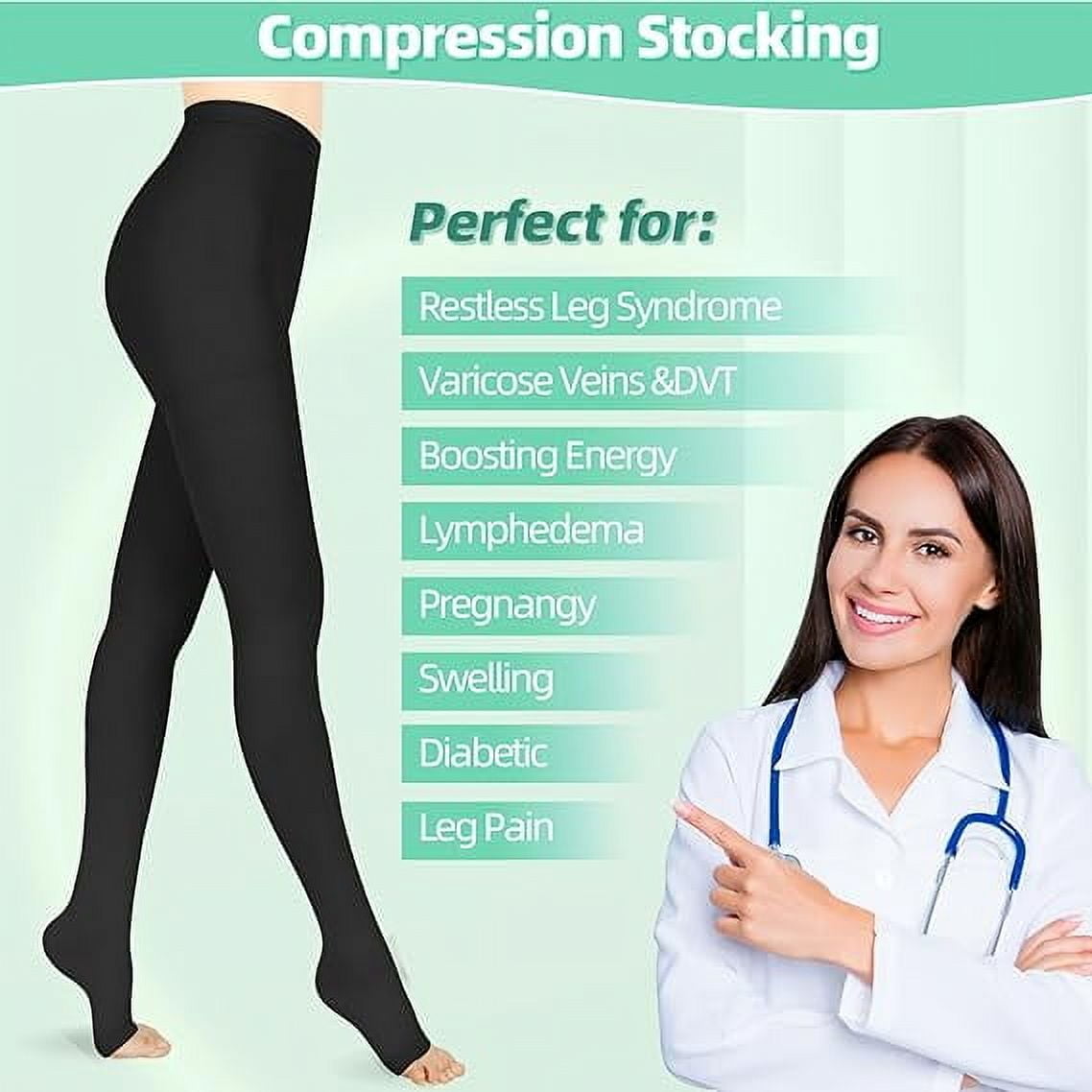 MARTINE MALL 2 Pairs Black XL Size 20-30 mmHg Compression Pantyhose Medical Footless Compression Stockings for Women,Pregnant, Teacher, Doctor