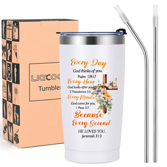 Gingprous 20 oz Stainless Steel Tumblers with Lids Straws, Double Wall Travel Tumblers, Vacuum Insulated Tumblers, Insulated Coffee Cup for Hot and Cold Drinks, White