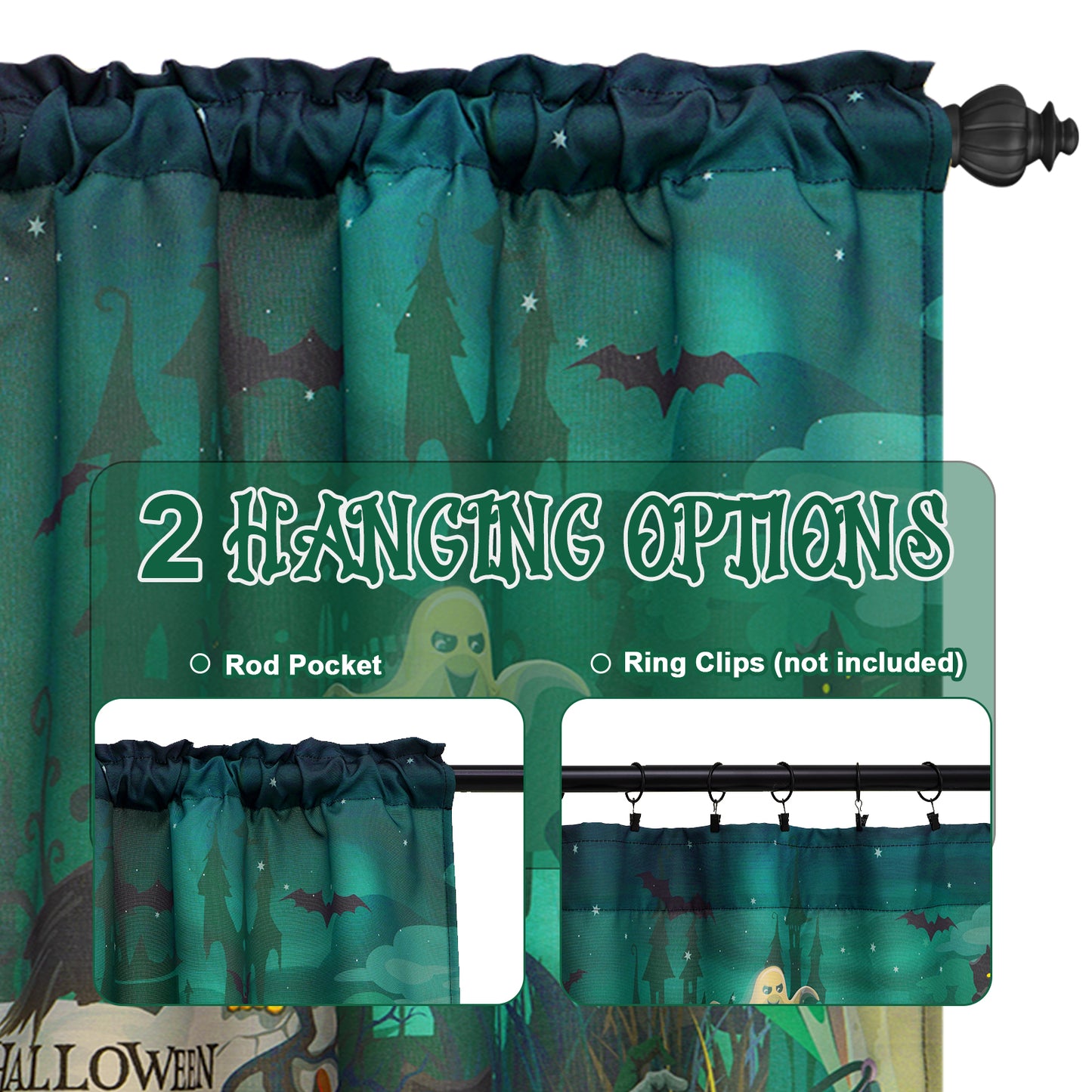 Alishomtll Halloween Valances Curtains Kitchen Tombstones and Trees Ghost Pumpkin Windows Drapes ,52 X 18 Inch,Rod Pocket