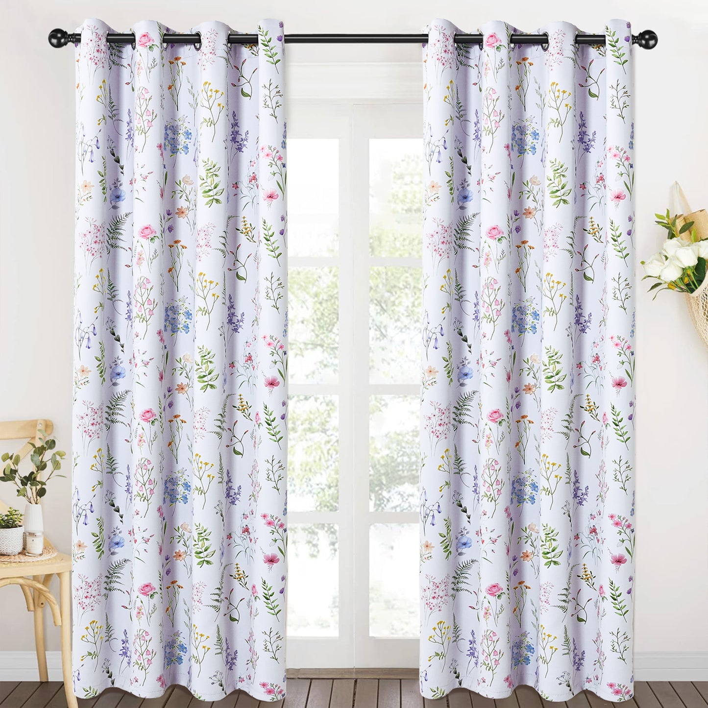 Alishomtll Blackout Curtains Floral Printed Thermal Insulated Window Drapes for Bedroom Living Room 84 Inches Long,52" Wide, 2 Panels