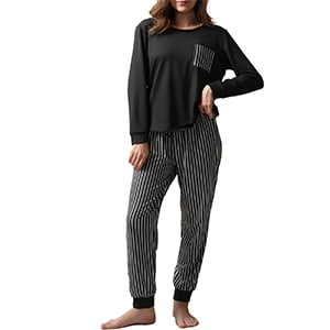 Mecto Women's V-Neck Long Sleeve Pajama Set 2-Piece Soft Regular Fit Sleepwear Casual Loungewear Comfort Nightwear PJ Set