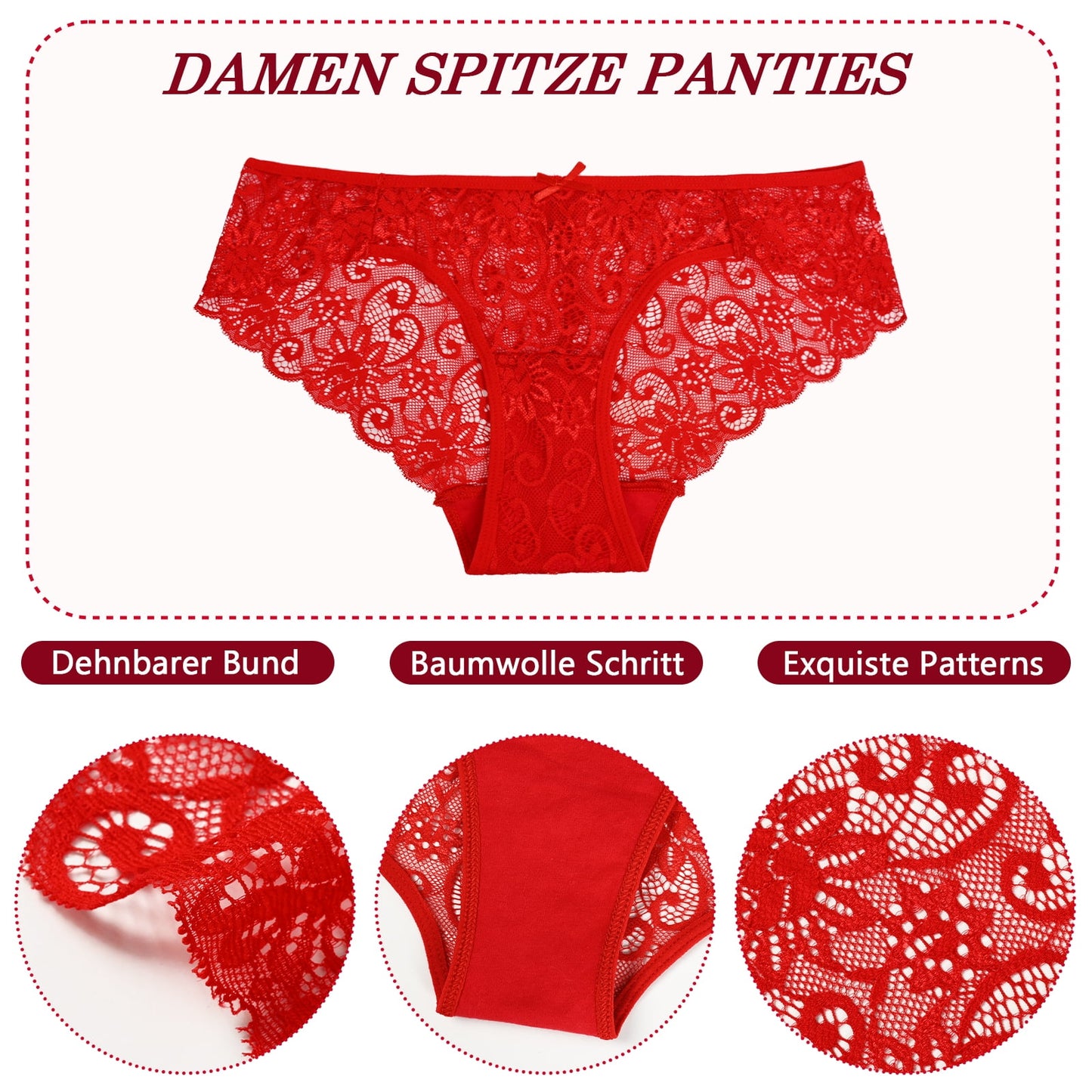 Sunm Boutique Lace Panties Cotton Underwear for Women Plus Size Cheeky Panties for Women Hipster 6 pack