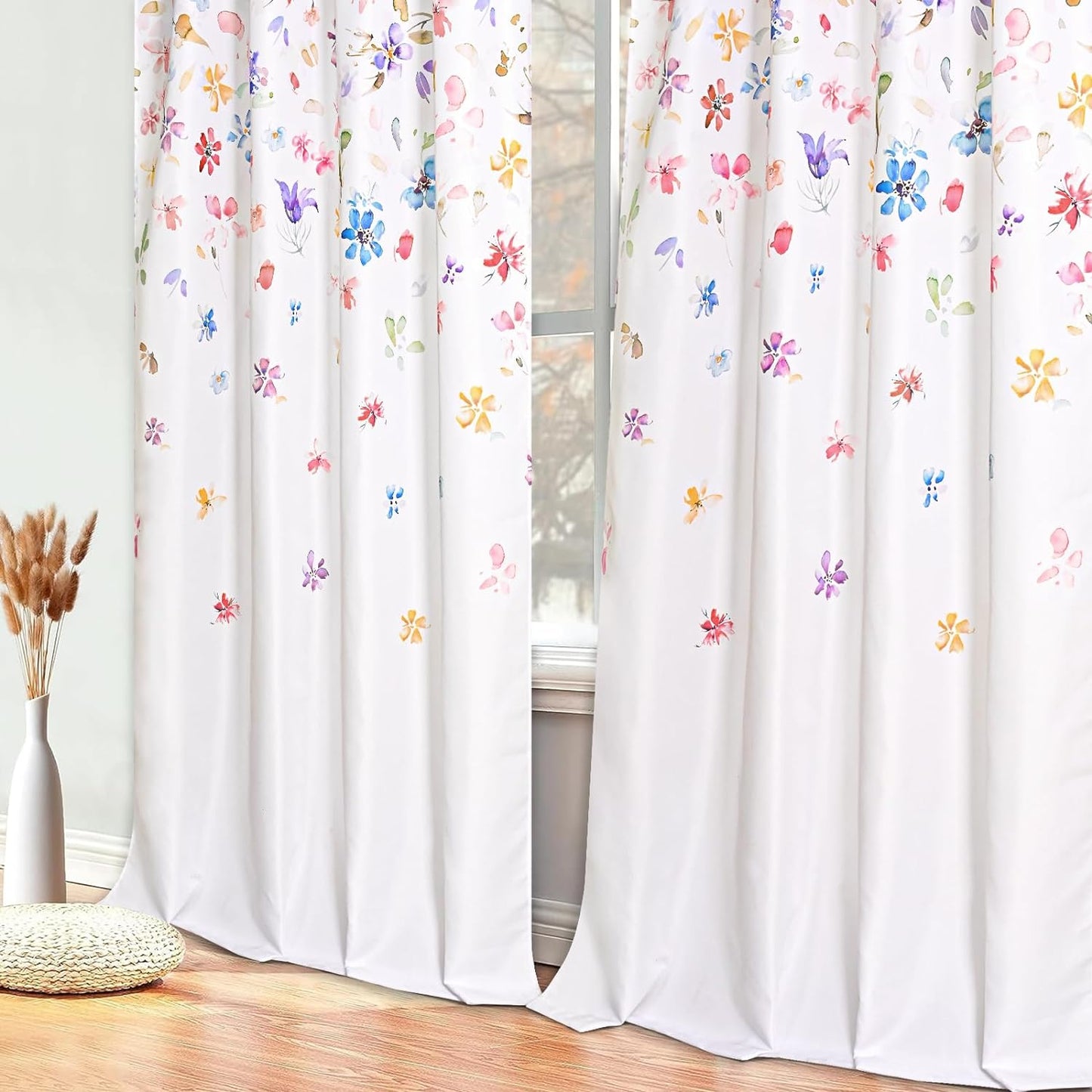 Alishomtll Curtains Falling Blossoming Floral Petals Window Drapes for Living Room Light filtering  , 52"x 84",Set of 2,Rod Pocket