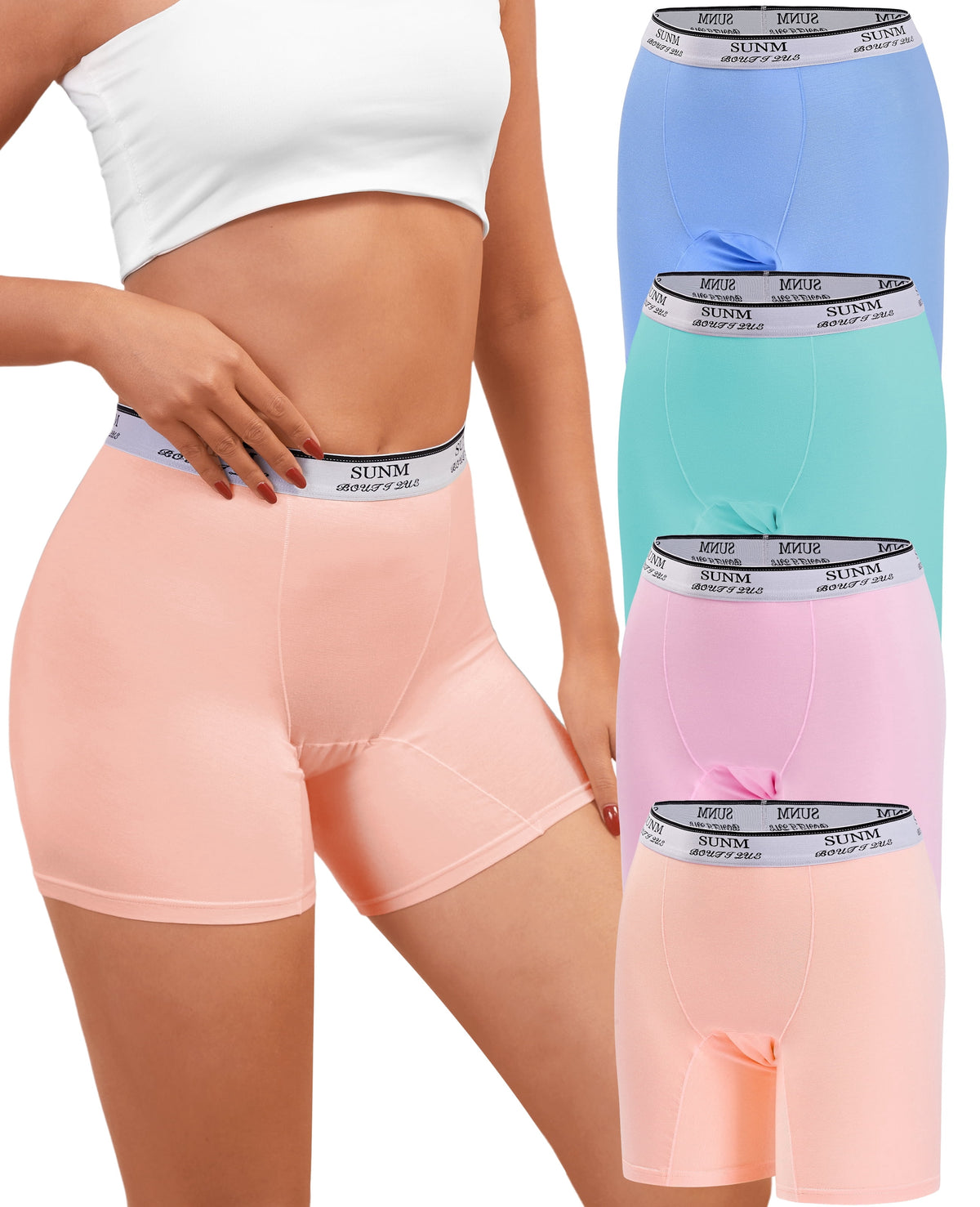 Sunm Boutique High Waisted Women's Boxer Briefs 4-Pack Multi-Color Modal Shorts