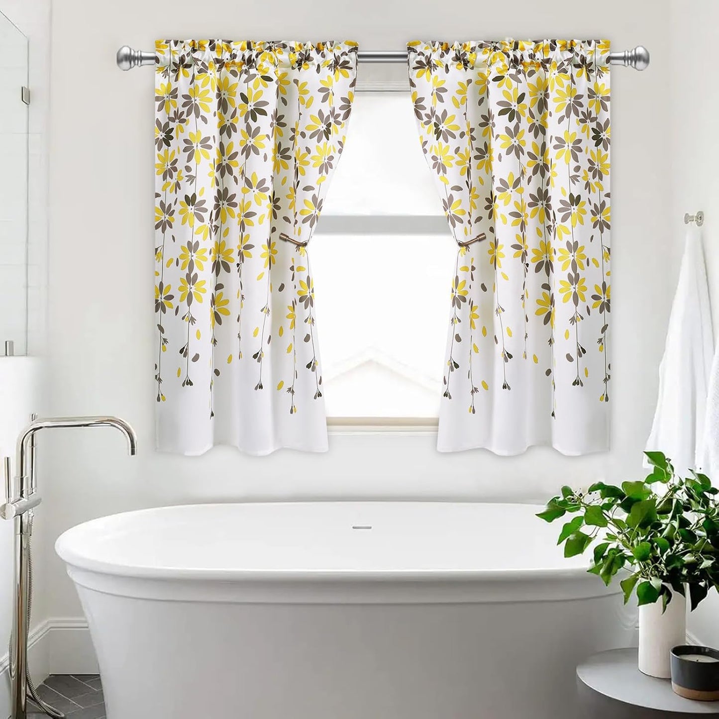 Alishomtll Falling Flower Kitchen Curtains Sets Tier Light Filtering Small Window Drapes Rod Pocket ,26"Wx36"L,2 Panels,Yellow