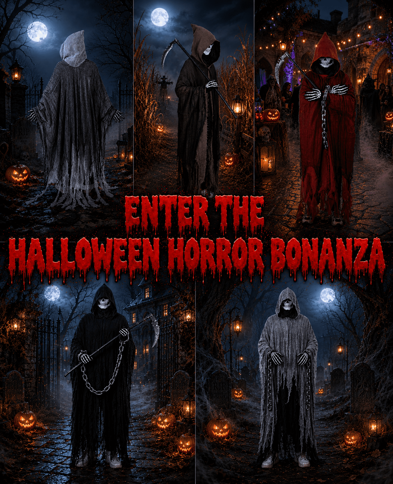 MecTo Halloween Grim Reaper Costume Adults, Scary Hooded Cloak with Skull Mask, Scythe, Gloves, Chain Cuffs
