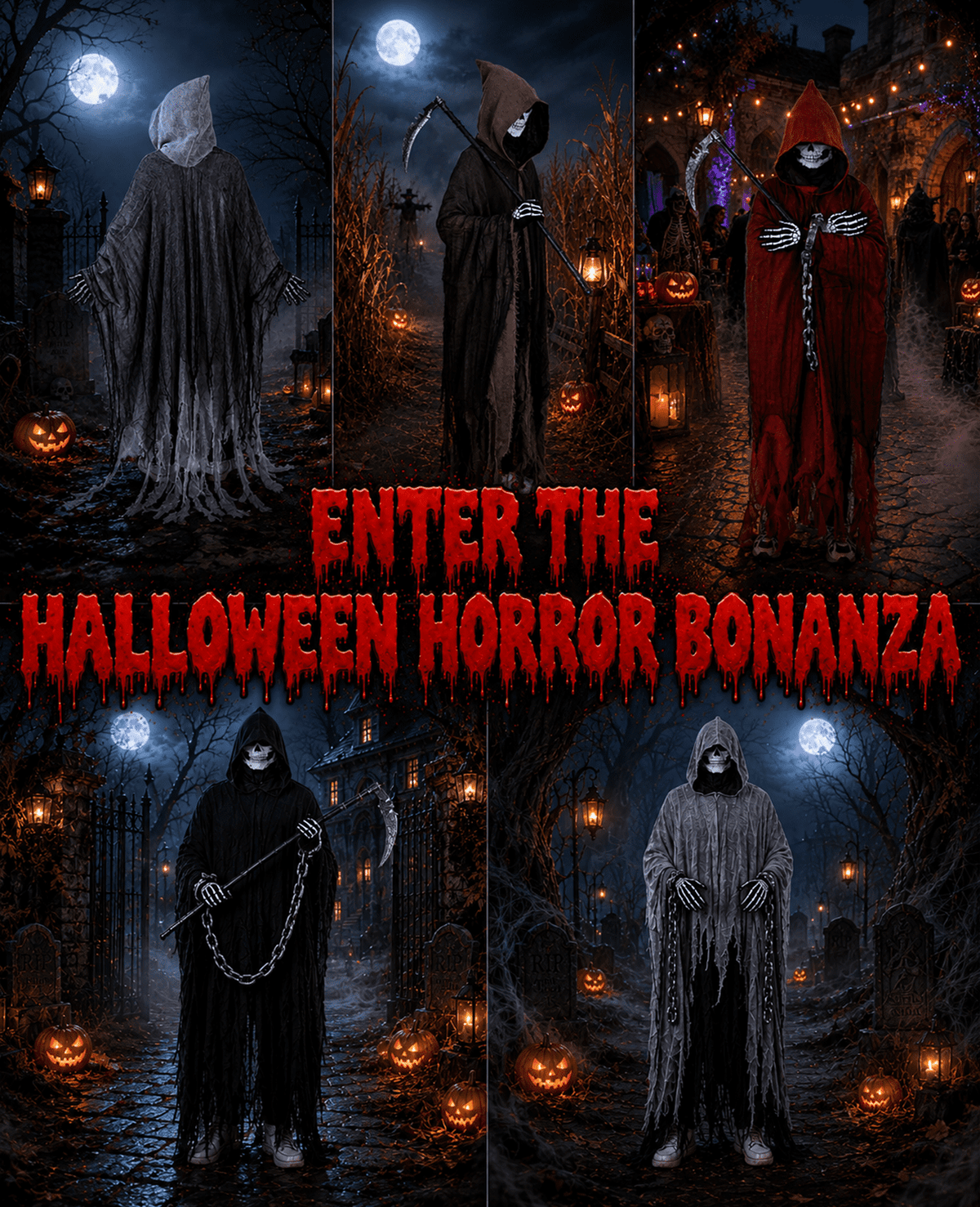 MecTo Halloween Grim Reaper Costume Adults, Scary Hooded Cloak with Skull Mask, Scythe, Gloves, Chain Cuffs