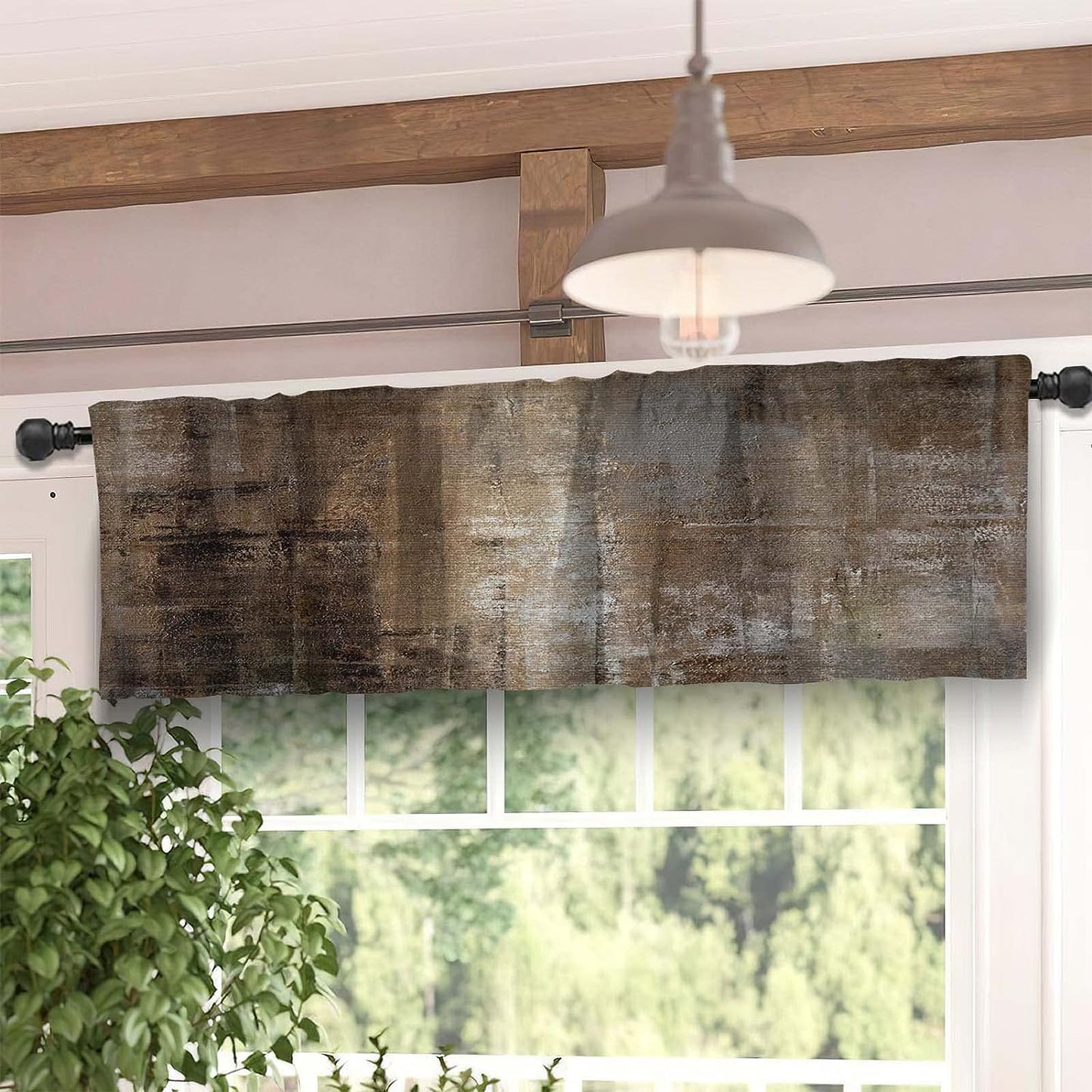 Alishomtll Kitchen Curtains and Valances Sets Dark Brown Rod Pocket Kitchen Curtains 3 Piece Set 36 Inches Long