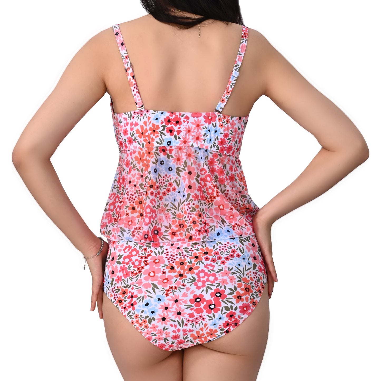 MecTo Swimsuit for Women 2 Piece Bathing Suit High Waisted Tummy Control Flower Prints Skirt Bikini Tankini Set Swimwear