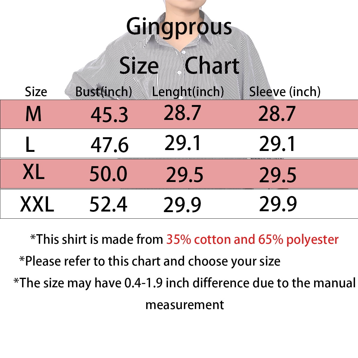 Gingprous Casual Button Down Shirt for Women Long Sleeve Oversized Striped Shirt with Pocket Smocked Cuffed Boyfriend Shirt