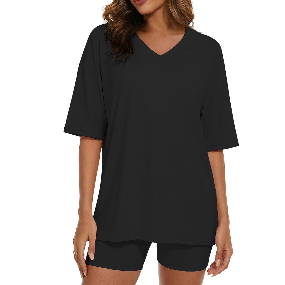 Gingprous 2 Piece Lounge Set for Women Oversized Tshirts with Shorts Casual Tops V Neck Summer Outfits