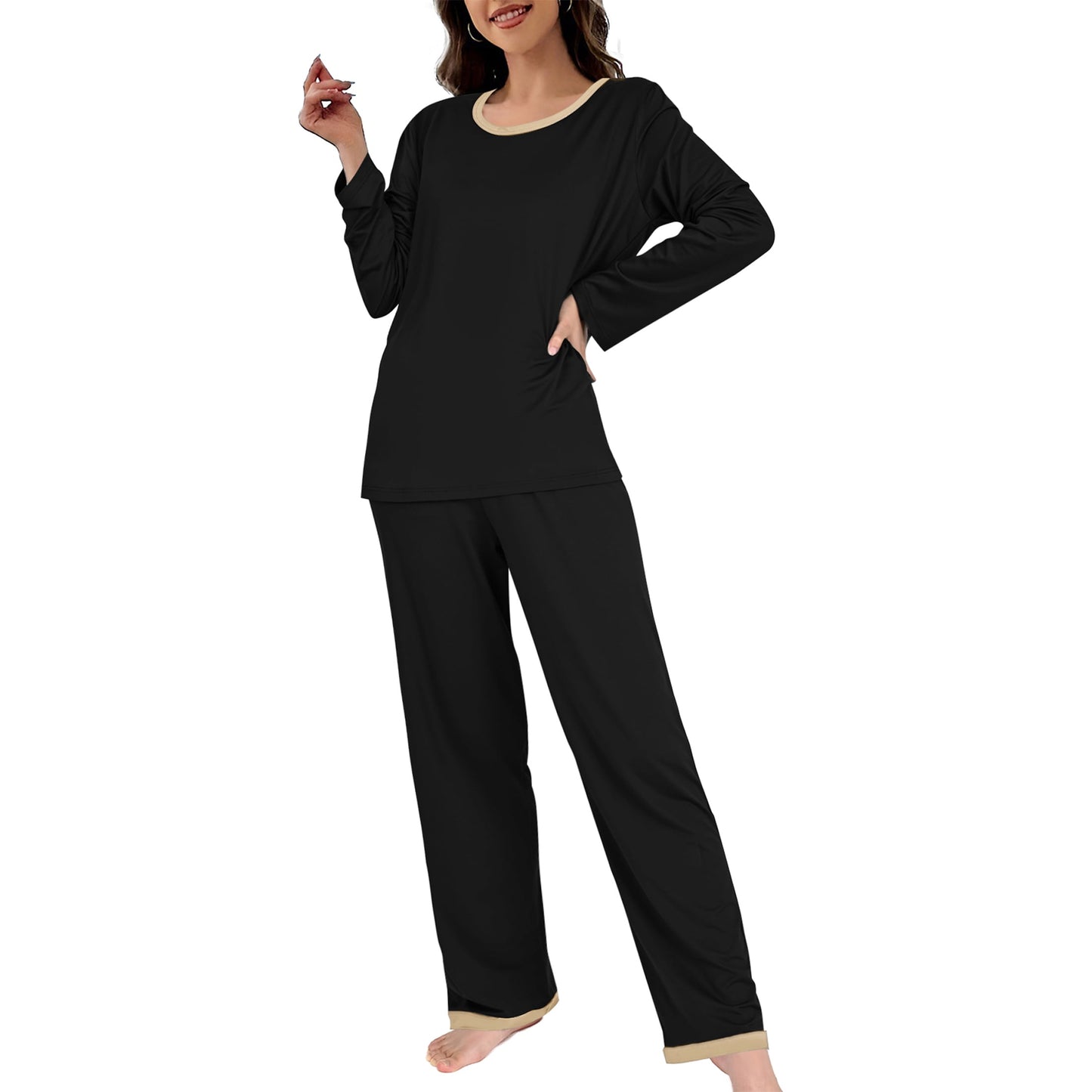 MecTo Women Christmas Pajamas Sets Cotton Pj Set Long Sleeve Top with Long Pants Sleepwear 2 Piece Lounge Set M